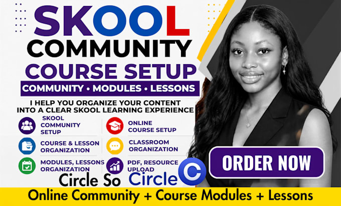 setup skool online community, setup skool online course modules and lessons