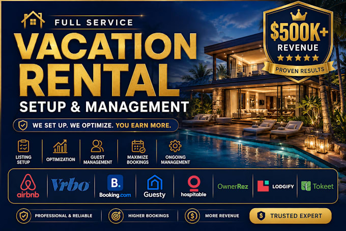 setup listing on airbnb, lodgify, guesty, vrbo, hospitable, ownerrez, hostaway