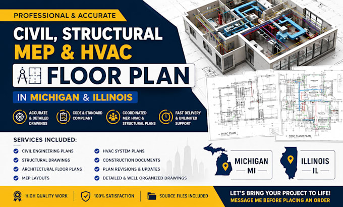 civil, structural engineering mep hvac floor plan in michigan illinois