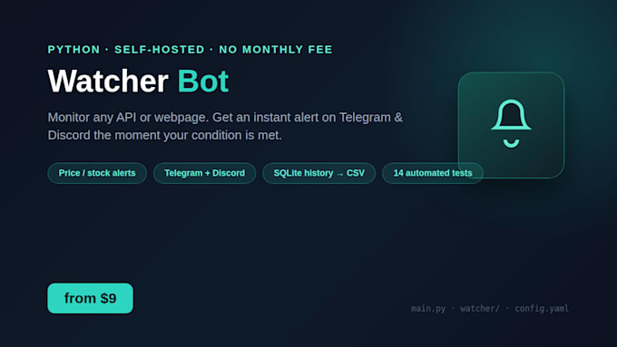 build a custom python bot that sends price alerts to telegram and discord