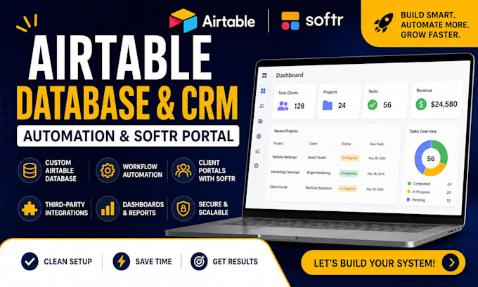build airtable database softr client portal and make com automation