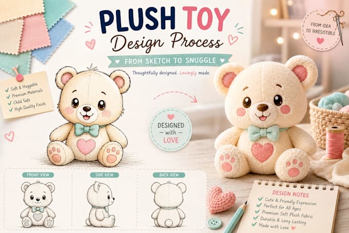 create custom plush toy designs and stuffed animal concept art