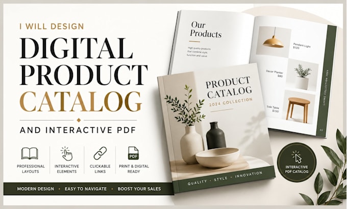 design a digital product catalog and interactive PDF catalog