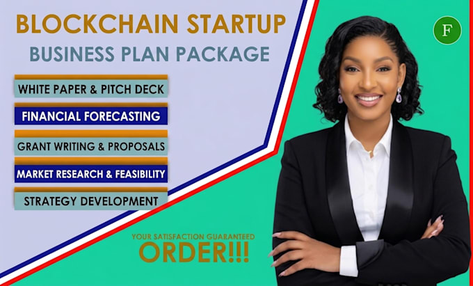 draft a blockchain startup business plan with pitch deck and financial forecast