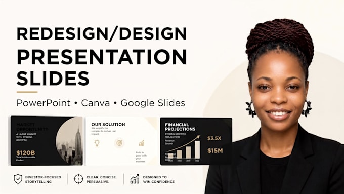 redesign your powerpoint presentation, canva presentation and pitch deck slides