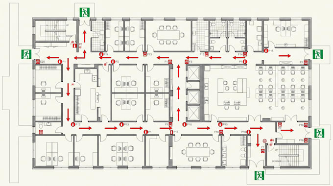 do fire emergency evacuation map plan, fire safety map diagram for property map