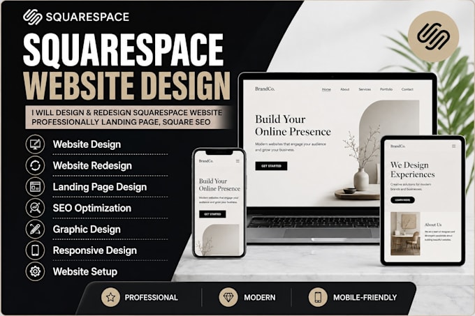 design and redesign squarespace website professionally landing page, square seo