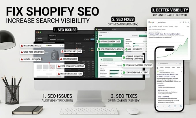 audit shopify store, identify and fix shopify seo issues to increase visibility