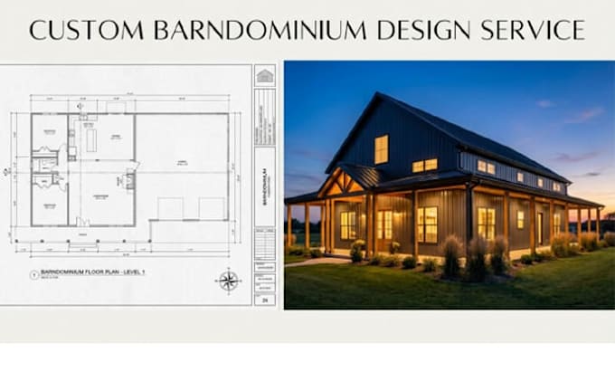 design architectural barndominium plans and 2d floor plan in autocad