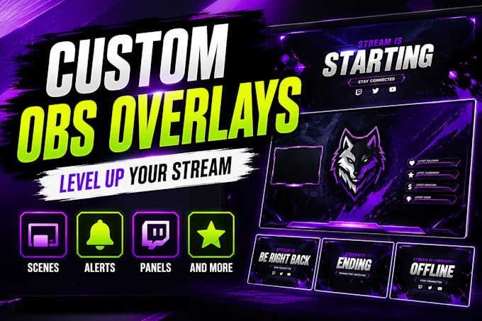 design custom obs overlay, stream scenes, alerts and twitch graphics