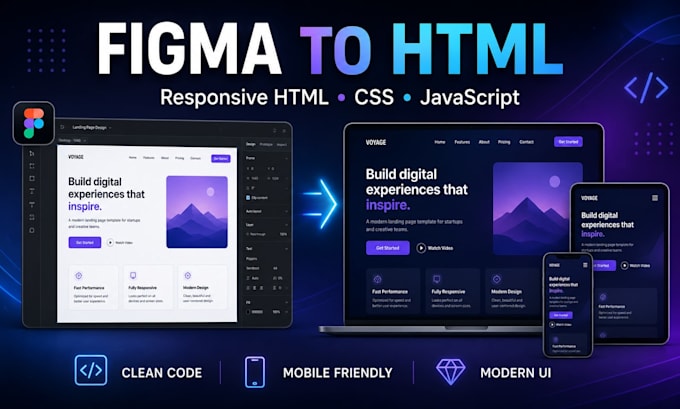 convert figma to responsive HTML CSS and javascript