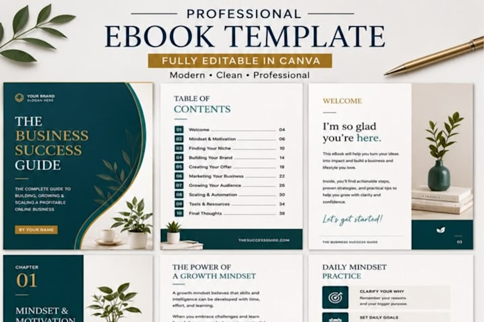create a modern ebook, PDF, workbook and canva template