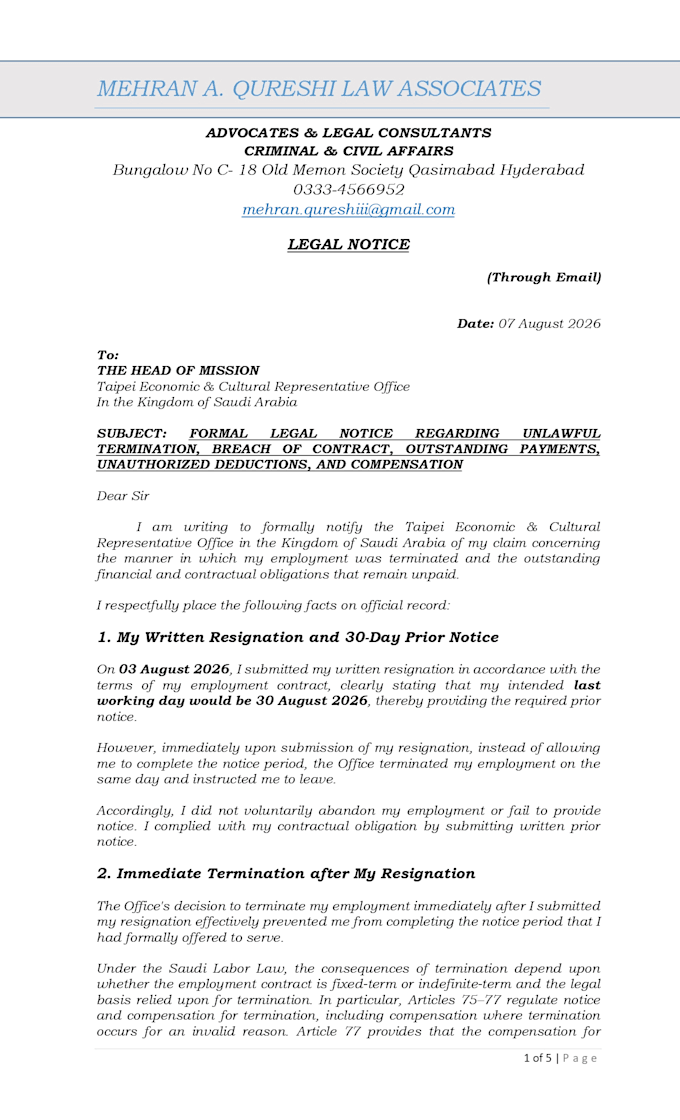 draft a professional legal notice