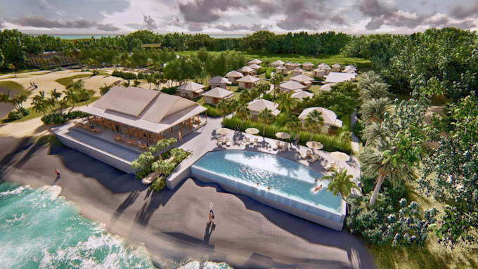 remodel beachfront resort,complex building,lodge property visual,tropical garden