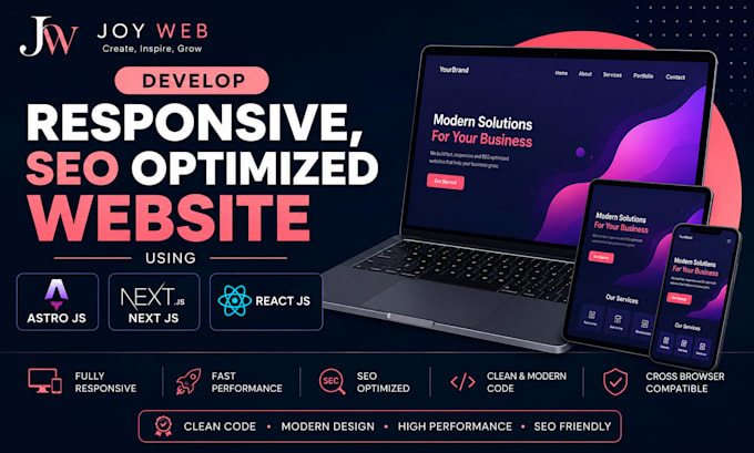 develop responsive, seo optimized website using astro js react js next js