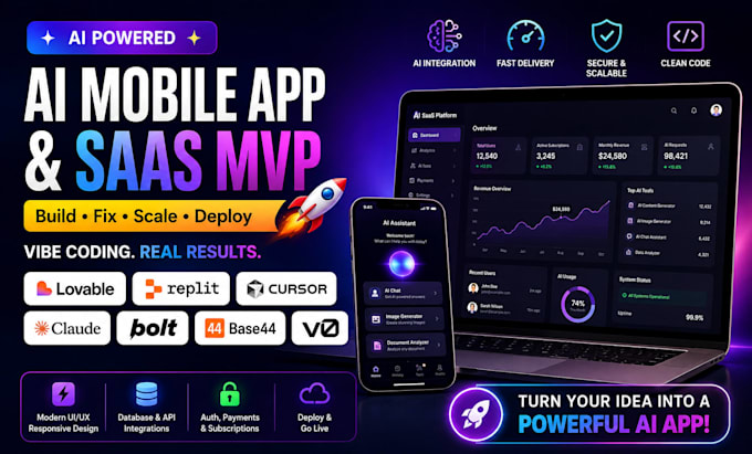 build ai mobile app, saas mvp with lovable replit cursor bolt base44 supabase