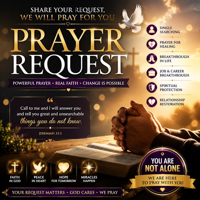 offer spiritual prayer request, support for your needs