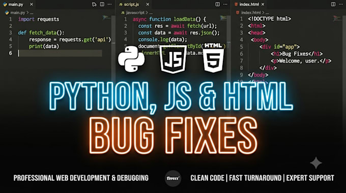 write and fix python, javascript, and HTML code or web scripts