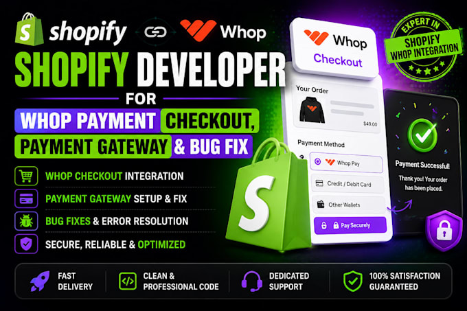 setup your shopify store with whop payment checkout, payment gateway and bug fix