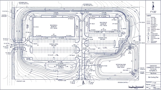design site grading plan, site plan, stormwater, drainage design using autocad