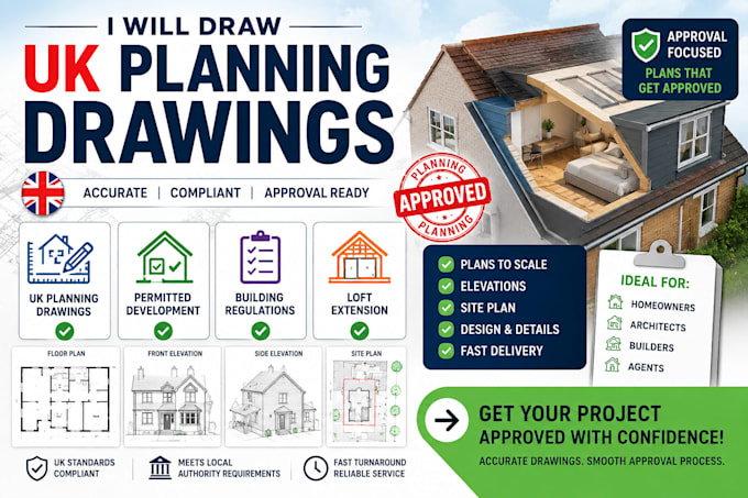 draw uk planning drawings, permitted development, building regs, loft extension
