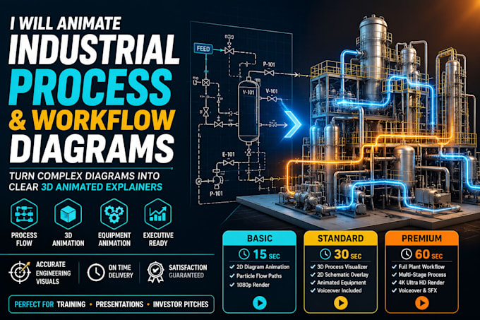 convert and animate industrial process diagrams into animated explainer