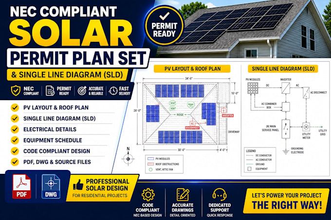 design nec compliant solar permit plan set and sld