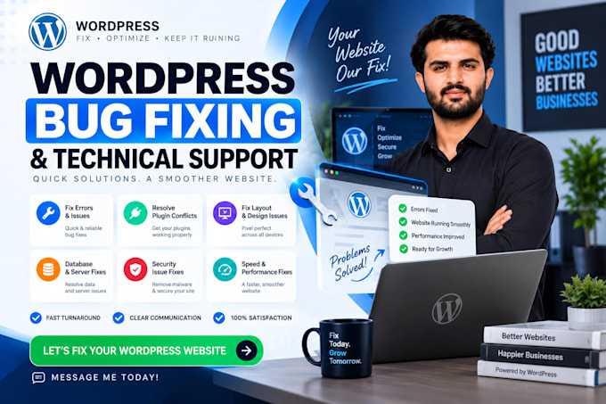 fix wordpress bugs, errors, elementor issues and technical problems