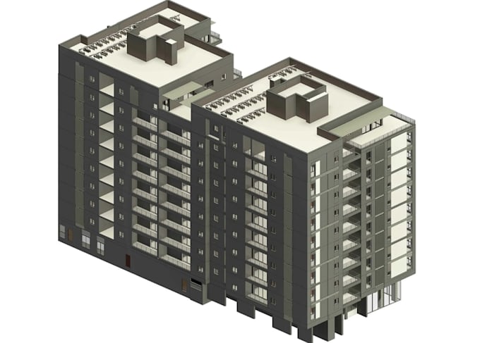 design revit bim model, podium building, structural framework, mep construction