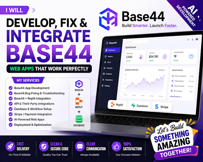 fix base 44 bugs, develop your base 44 app, and integrate replit