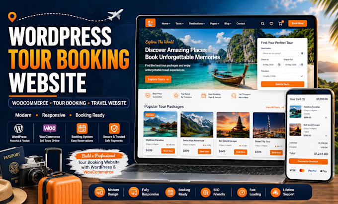 create a wordpress tour booking website  with woocommerce