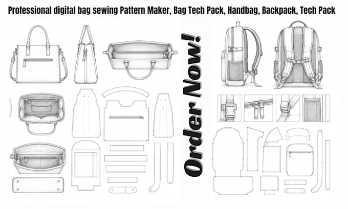 be your digital bag sewing pattern, leather bag, backpack tech pack, paper bag