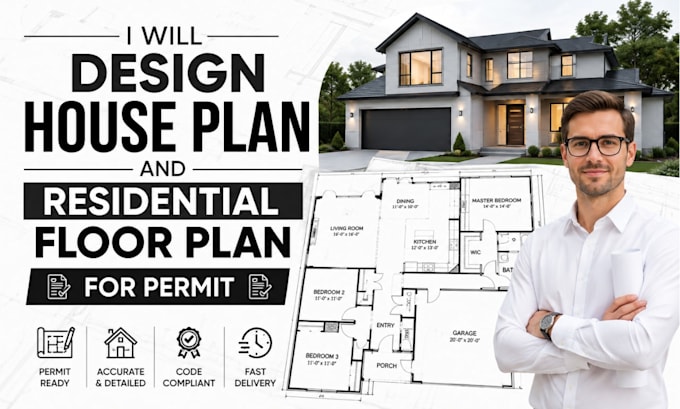 design house plan and residential floor plan for permit