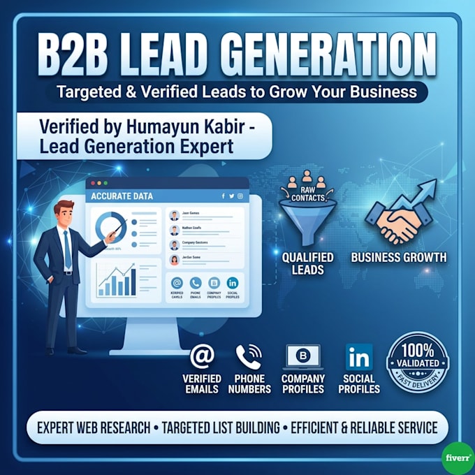b2b lead generation, targeted email list building, and web research