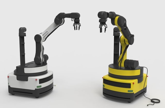 create mechanical assembly for robotic system, warehouse robot arm design in cad