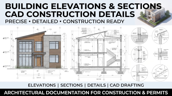 draft building elevations, sections and construction details in cad