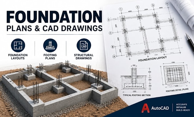 create foundation layout drawings, footing plans structural cad