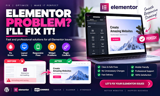 fix elementor bugs, errors and responsive issues