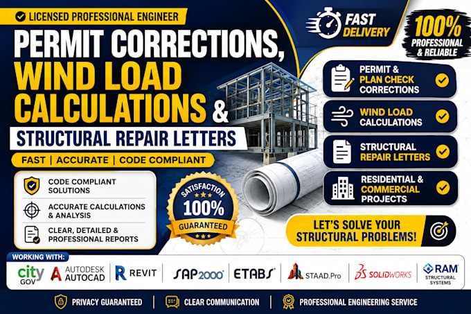 fix permit corrections, wind load calculations and structural repair letters
