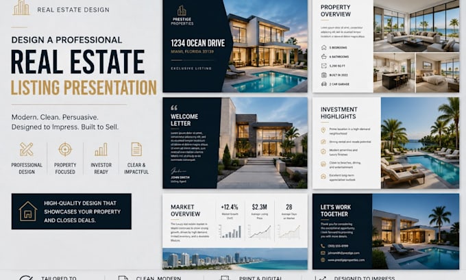 design a professional real estate listing presentation