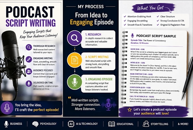 research and write engaging podcast scripts