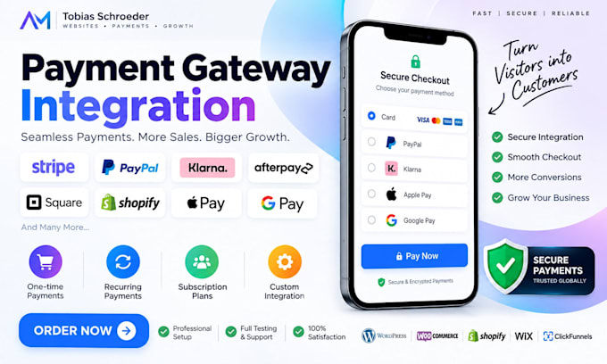 integrate payment gateway like paypal, stripe, square etc