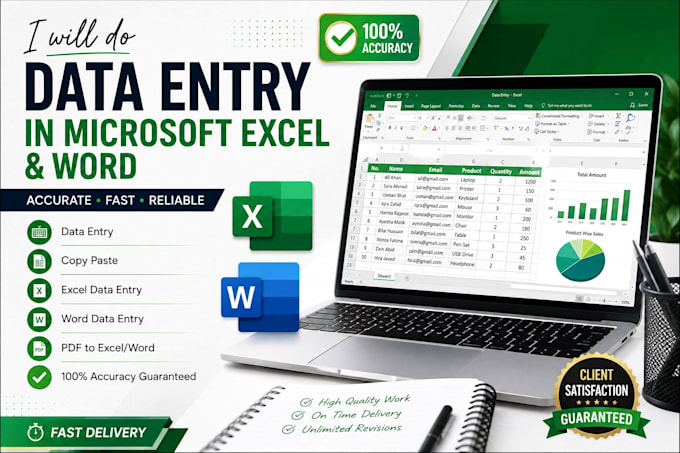 do data entry in microsoft excel and word