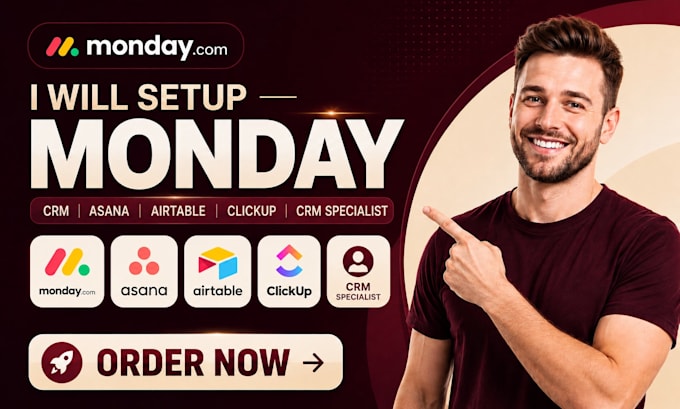 setup monday crm, asana, airtable interface, clickup, crm specialist