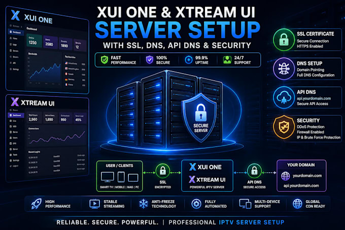 setup xui one and xtream UI server with SSL dns and API dns and security
