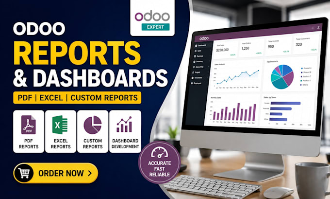 develop odoo reports, PDF reports, excel reports and odoo dashboards