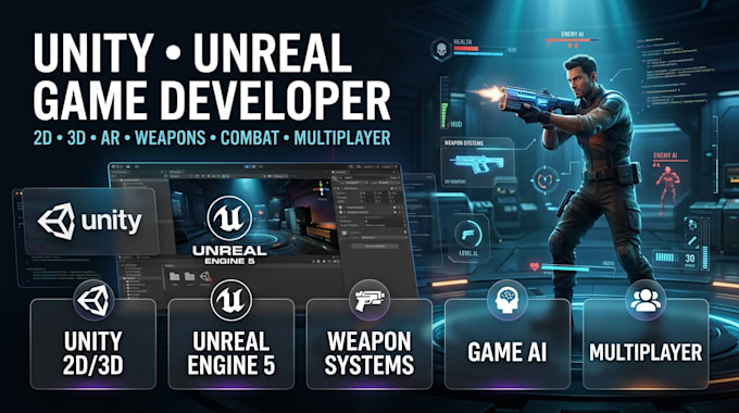 develop unity 2d 3d  and unreal engine games for PC and web app