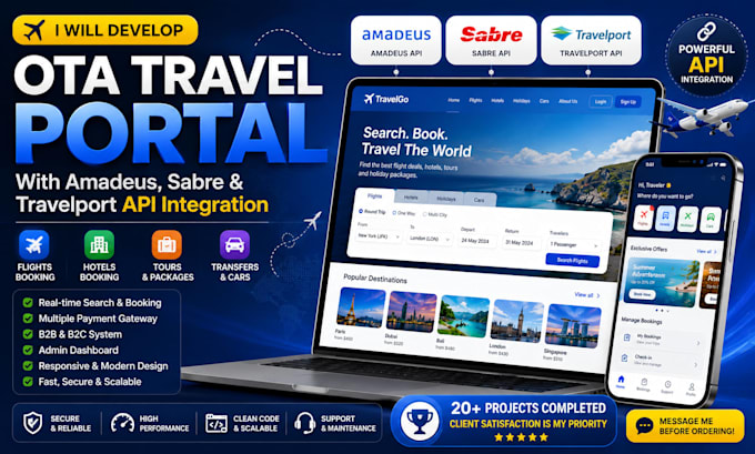 develop an ota travel portal with amadeus sabre and travelport API integration