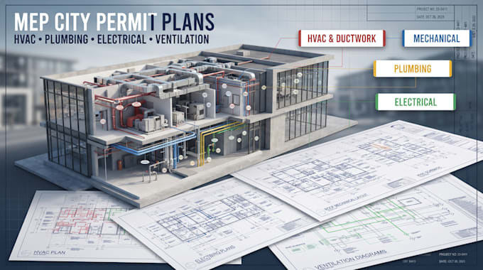create hvac layouts, city permit, ductwork, plumbing, electrical and mep plans