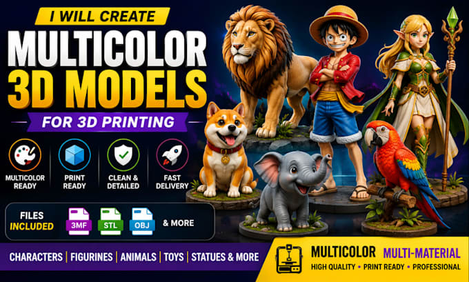 design 3d multicolor models, toys, figures 3d print model 3mf stl file bambu ams